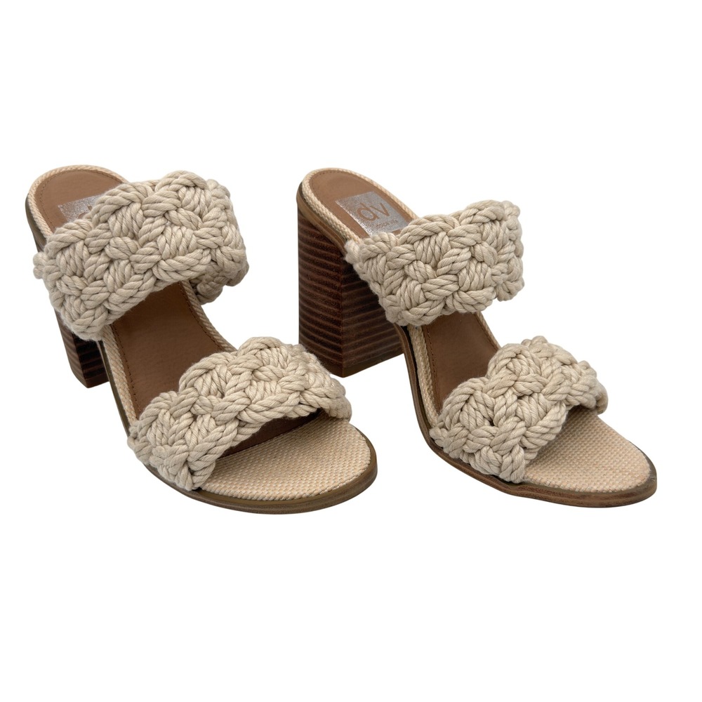 Dolce Vita Braided Block Heel Sandals‎ Women's 6.5 Boho Crochet Neutral